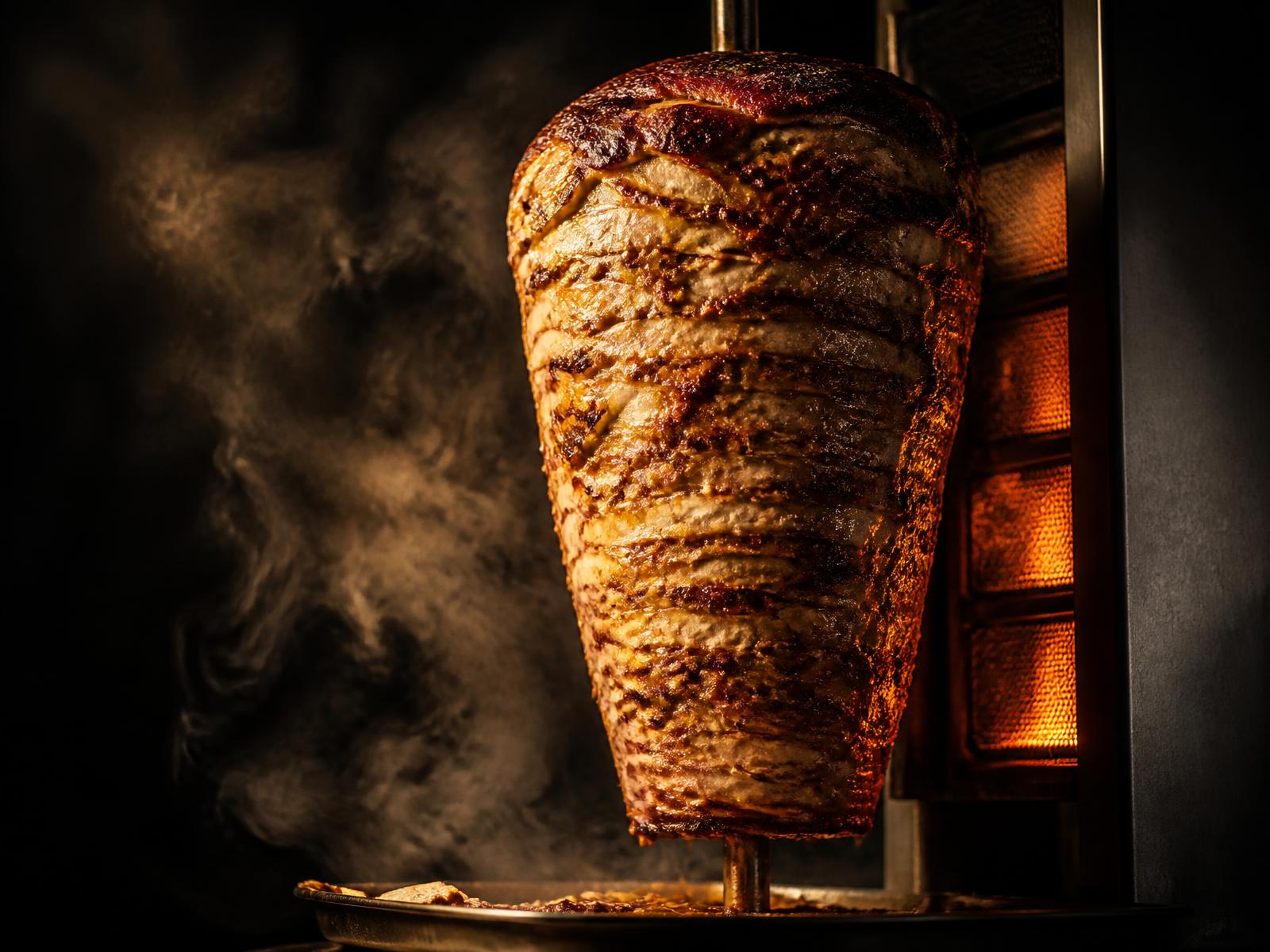 Shawarma roasting on the spit at Laffat Shawarma Utrecht